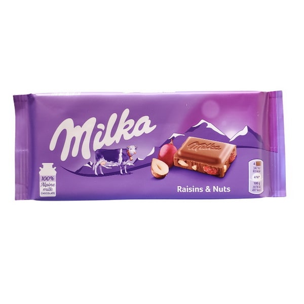 شکلات میلکا آلمانی با مغز کشمش و فندق - Milka Raisins & Nuts