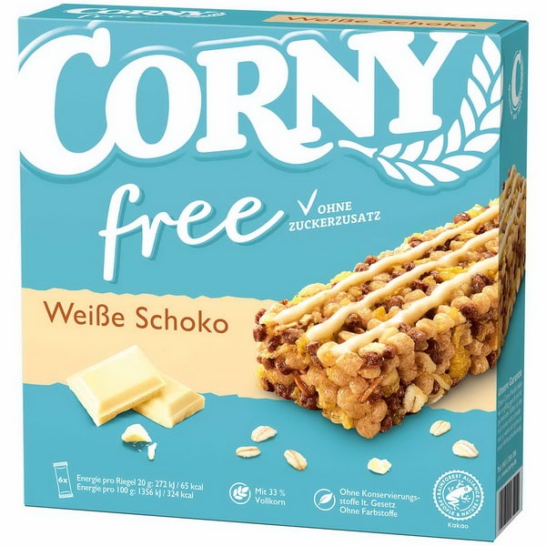 پروتئین بارشکلات سفید کورنی بدون شکر تک و بسته 6 تایی - Corny Weibe Schoko free sugar